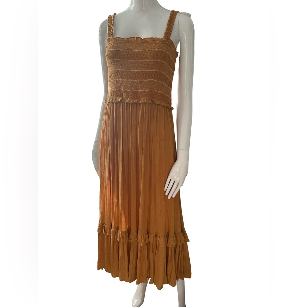 Easel Brown Strapless Pleated Sundress